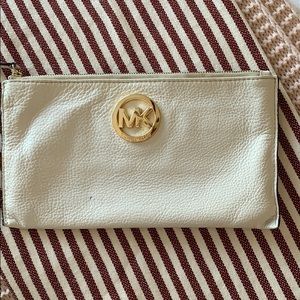 Michael Kors white leather clutch